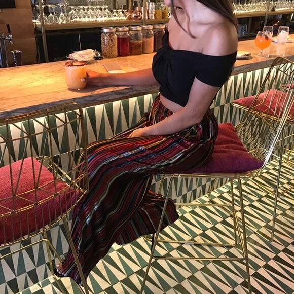 Honey Punch Joplin Wide Leg Velvet Pants Medium Striped Pleated Retro Party - Picture 1 of 12
